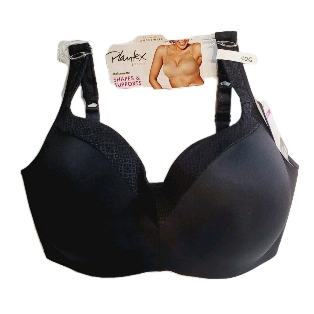Playtex Secrets Amazing Shape Balconette Underwire Bra 4823 Molded Cup Black 40G - Picture 2 of 11